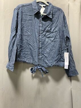 Pale Sky Navy Tie-Front Button Down Shirt - M